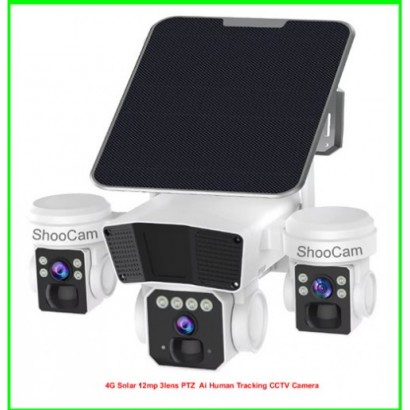4G Solar 12mp 3 lens PTZ Ai Human Tracking CCTV Camera