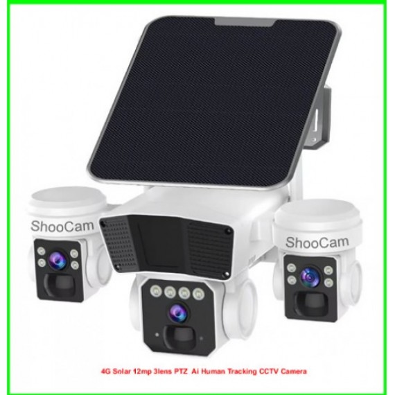 4G Solar 12mp 3 lens PTZ Ai Human Tracking CCTV Camera