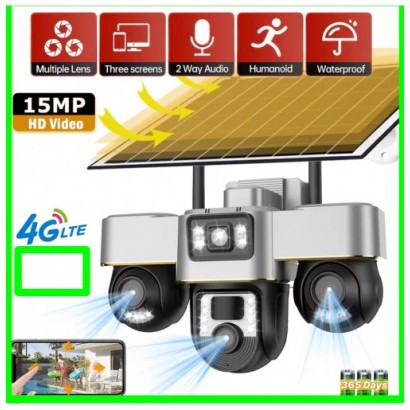 4G Solar 15mp 3 lens All PTZ Auto Tracking CCTV Camera