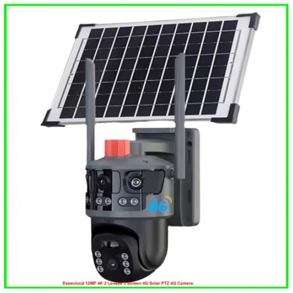 Eseecloud 12MP 4K 2 Lenses 3 Screen 4G Solar PTZ 4G Camera