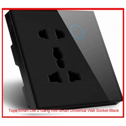 Tuya Smart Life 2 Gang Wifi Smart Universal Wall Socket-Black