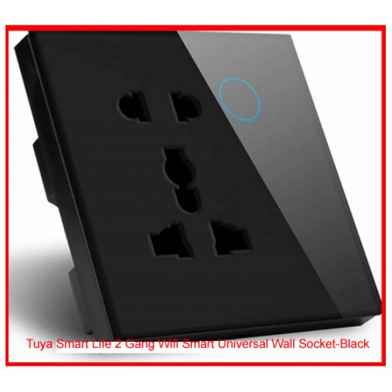 Tuya Smart Life 2 Gang Wifi Smart Universal Wall Socket-Black